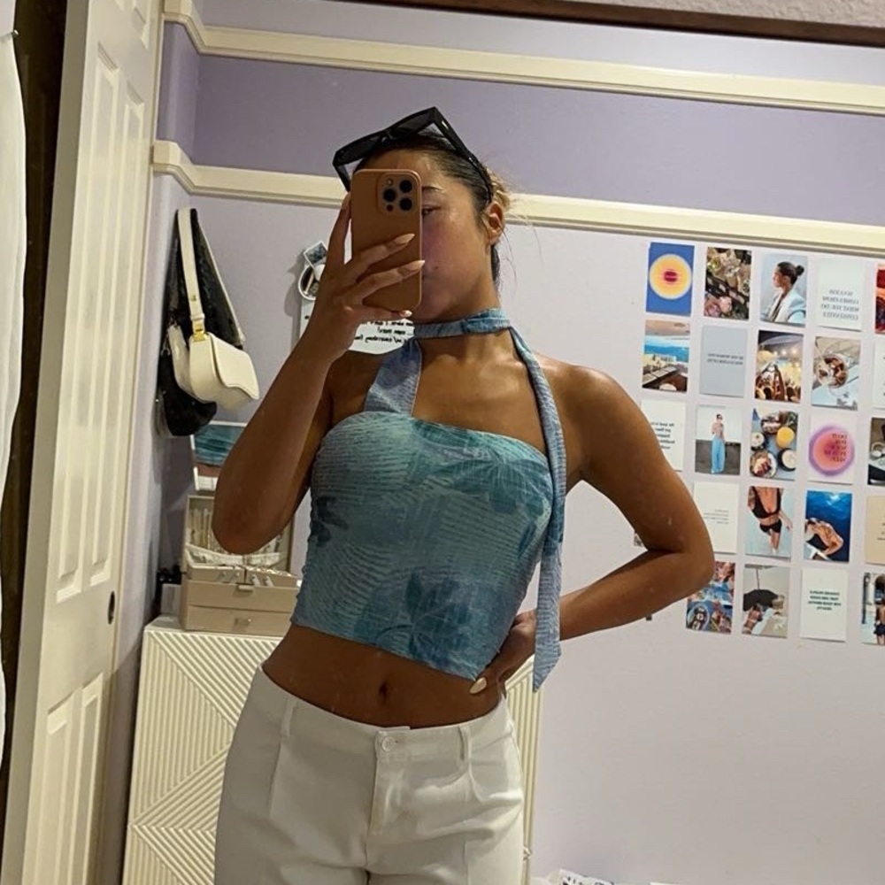 Tiger mist blue mini scarf strapless top